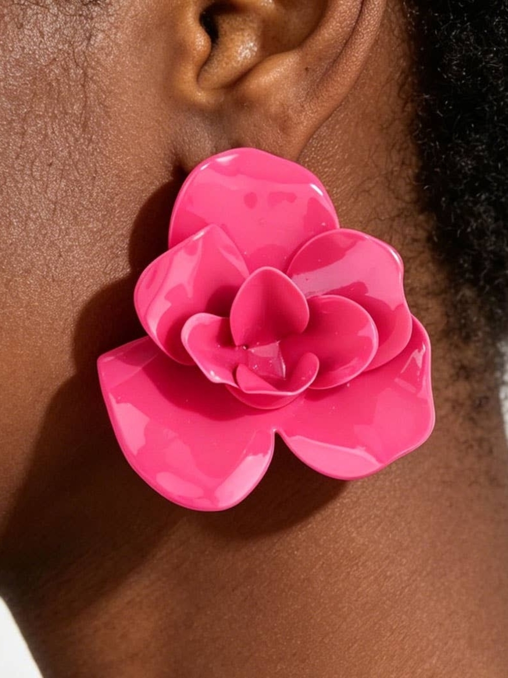Bold Pink Floral Statement Earrings